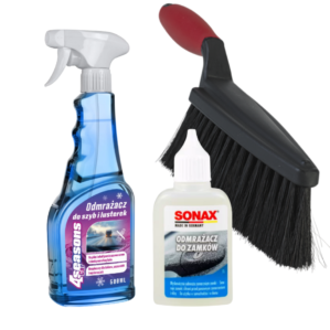 Zestaw zimowy 4SEASONS + SONAX + Vikan - Odmrażacz do szyb, odmrażacz do zamków i szczotka do śniegu